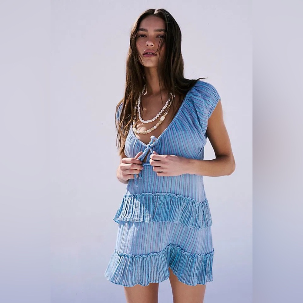 Free People Best on The Beach Tunic in Blue Combo Size Small NWT